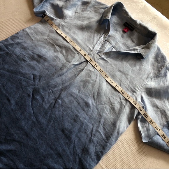 Vince Camuto Women’s Blue Linen Shirt Size XS Long Sleeves V-Neck Collared - Picture 6 of 16